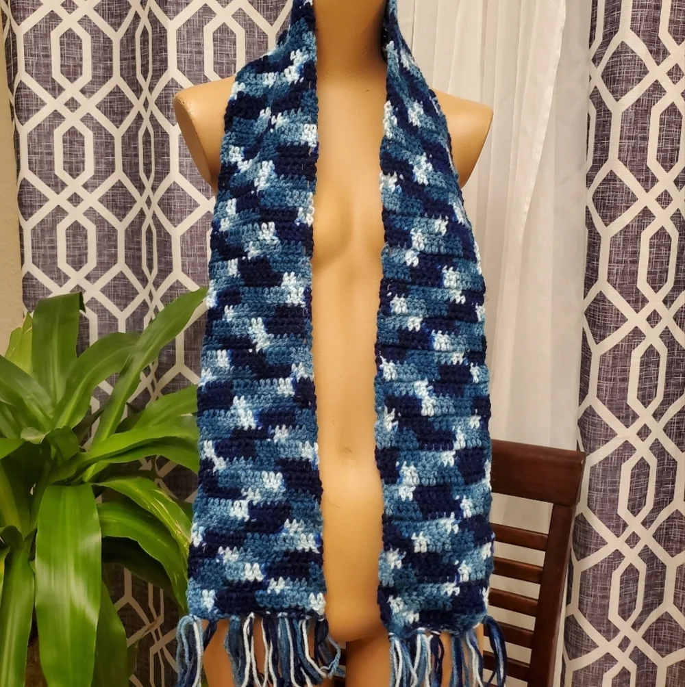Handmade Knitted Scarf Multi-color Blue